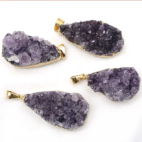 Natural Amethyst Water Droplet Pendant Geode Orgone Stone Purple Gravel Mineral Specimen Raw Quartz Crystal Jewelry Accessory