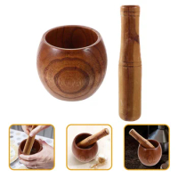 1 Set of Multi-functional Spice Masher Wooden Garlic Crusher Wood Mortar And Pestle