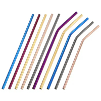 （50Pcs）Straight Bend Steel Straw Juice Drinking Straw Bar Tools Colorful 215mm Length
