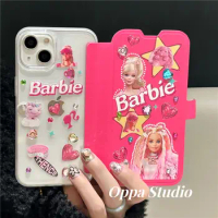 Barbie Iphone 14 Phone Case Iphone13 Flip Cover Kawaii 13Promax New Anime Cartoon 12 Flash Drilling 11 Student Protect Cover