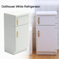 Dollhouse Miniature Wooden White Refrigerator Fridge Freezer 1:12 Mini Home Appliance