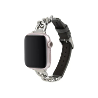 【Gramas】Apple Watch 38/40/41/42mm 仕女金屬鏈皮革錶帶(灰色)