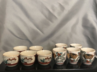 日本中古回流老九谷燒茶杯五客套裝，手點白粒 金箔詩文 交趾釉