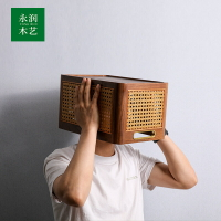 收納用品 收納用具 北美黑胡桃木藤編收納筐日式桌面提手納籃玩具衣服食品手工編織筐