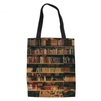 Women's Shopping Bags Library Book Printing Foldable Shopper Bags for Teenagers Large Canvas Tote Bag Girls Book Bags