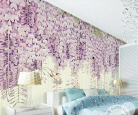 北歐風格植物紫藤花墻紙客廳電視背景墻3D立體畫酒店餐廳裝飾壁紙