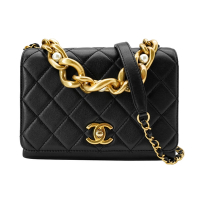 Chanel 香奈兒 展示品 菱格羊皮復古金鍊珍珠把手二用包-20cm(AP2639-黑)