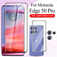 3in1 For Motorola Edge 50 Pro Clear Case &amp; Tempered Glass &amp; Lens Film Edge50 50pro Edge50pro Shell MotoEdge50pro 2024 6.7 inches