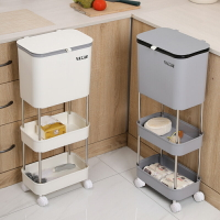 廚房分類垃圾桶家用創意多層置物架收納桶帶滑輪大容量夾縫儲物柜