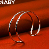 925 Sterling Silver Double Line Opening Bangle Bracelet For Women Man Fashion Jewelry Wedding Party Simple Popular Accessories