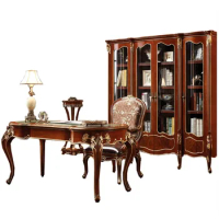 *Custom Alexander British Solid Wood Writing Desk Luxury Chair Combination Carved Computer Boss Desk