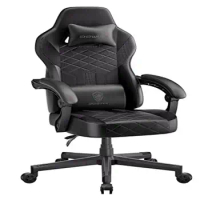 High Back Reclining Gaming Chair with Pocket Coils Ergonomic Computer Seat Steel Plate Support 350LBS Ergonomic PU Leather Black