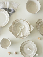 雙耳浮雕飯碗家用復古高顏值陶瓷湯碗面碗單個大號