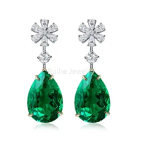 Ruihe New Custom 9k Gold A Pair of Pear Shape 10.98 Carat Lab Grown Emerald Gemstone Earrings Women Jewelry Ladies Party Gift