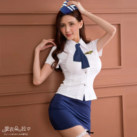 【愛衣朵拉】空姐制服 角色扮演 空姐服飾(窄裙套裝+空姐帽子+領巾5件組)