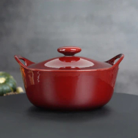 2.2L Mirror Red Enamel Cast Iron Pot Induction Cooker Open Fire Universa Double Ears Soup Pots Kitchen Cookware Cooking Pots