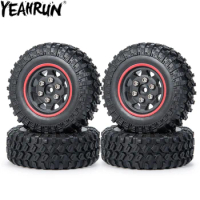 YEAHRUN 4PCS 1.0" Wheel Tires Set Plastic Beadlock Wheel Rims Rubber Tyres for 1/24 Axial SCX24, 1/18 TRX4M Parts