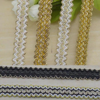 50m Gold Black Lace Trim Ribbon Curve Lace Sewing Centipede Braided Lace Wedding Craft DIY Clothes Accessories Belt Lace