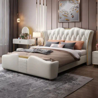 Unique Modern Headboard Double Bed Wooden Nordic King Size Frame Double Bed Luxury Princess Cama Matrimonial Bedroom Furniture