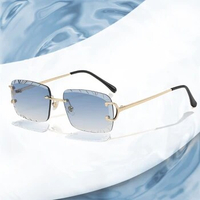 Caterside Rimless Gradient Sunglasses Men Cut Lens Punk Sun Glasses Vintage Trendy Small Frame Eyewear UV400 Summer Style