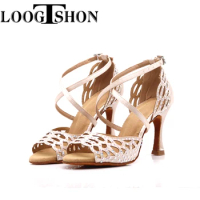 Loogtshon Ladies Latin Ballroom Dance Shoes Black Brown Rhineston Latino Woman latin dance shoes Latin dance woman shoes