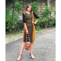 Dress Tenun Pesta Mewah V-Neck | BAJU TENUN PESTA | BAJU TENUN KANTOR Casual Kondangan Wanita Nyaman