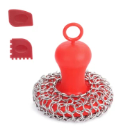 Cast Iron Chainmail Scrubber + Pan Scraper, Stainless Steel Skillet Cleaner, Scraper Tool For Cast Iron Pans