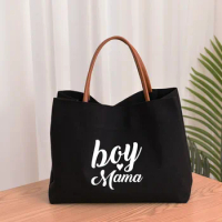 Boy Mama Tote Bag Women Lady Canvas Mom Grandma Nana Mimi Gigi Gifts for Mother's Day Baby Shower Beach Travel Customize
