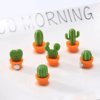 6pcs Mini 3D Cactus Potted Refrigerator Sticker Cute Resin Plant Cactus Shaped Message Post Stickers Magnetic Fridge Stickers