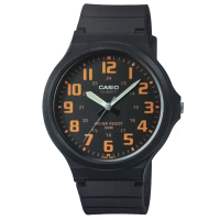 CASIO 超輕薄感實用必備大表面指針錶-(MW-240-4B)黑x橘數字/45mm