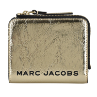 【MARC BY MARC JACOBS】金屬皮革THE METALLIC經典黑LOGO扣式短夾(金)