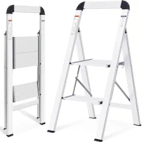 KINGRACK Step Ladder 2-5 Steps, Step Ladder, Non-Slip Household Ladder with Folding Safety, Aluminium Step Stool