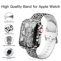 Silicone Printed Strap+Case For Apple Watch 44MM 40MM 38MM 42MM Compatible Apple Watch Band Correa For iWatch Series 6 Se 5 4 3