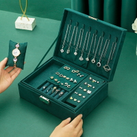手錶盒 手錶收納盒 錶盒 絨布復古珠寶首飾盒韓版項錬手錶收納盒多層大容量耳釘耳環飾品盒『WW0456』