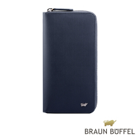 【BRAUN BUFFEL 德國小金牛】台灣總代理 HOMME-M 21卡拉鍊長夾-深藍色/BF306-305-MAR