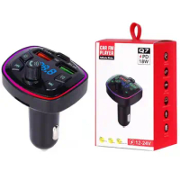 Atuo Bluetooth 5.0 Charger FM Transmitter PD 18W Type-C Dual USB 4.2A Fast Charger LED Backlit Atmosphere Light MP3 Player