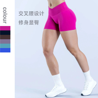 2025-dfyne Seamless Cross Waist Low Waist Yoga Shorts Ruched Butt Lifting Peach Hip Slim Fit Quick D