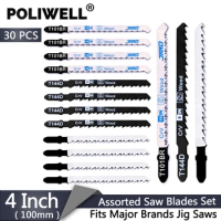 POLIWELL 30PCS T101D T101BR T144D Woodworking Jig Saw Blades Set T-Shank Cr-V Saw Blade for Fast and Clean Wood Cutting Home DIY