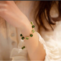 Gelang Batu Giok Hijau Gelang Tangan Emas Wanita Gelang Tangan Bunga Ganda Dari Batu Giok Wanita Bat
