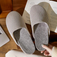 Linen Slippers Spring And Autumn Japanese Style Couple Linen Home Closed-Toe Comfortable Silent Home