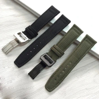 Classical 20 21 22mm Green Black Canvas Watchband For IWC Citizen Jaeger-LeCoultre Zenith Nylon Watch Strap Deployment Clasp