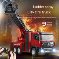 Remote Control Fire Truck 1:24 Electric Lifting Ladder Simulation Car Model Toy Can Spray Water 9-channel Remote Control Toy Car