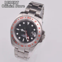 DEBERT 40mm GMT Seiko NH34 Movement Black Dial Sapphire Glass Waterproof Automatic Luxury Men Mechanical Luminous Watch