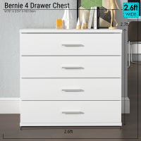 Synergy House Bernie White 4 Chest Drawer 2.6 Feet Wide - Laci Baju - Storage Drawer - Drawer Putih