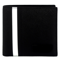 BALLY 黑色品牌皮標經典黑白條紋短夾(八卡)