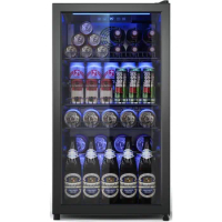 2024 New 3.2 Cu.Ft Beverage Fridge, Mini Fridge with Glass Door, Beverage Cooler Refrigerator, Wine Drink Beer Fridge