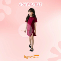 Hooneybee Popy Maroon - Dress Anak Perempuan [Size 1-5 Th] Baju Dres Kaos Cewek Katun Bayi Lengan Ga