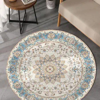 Polyester woven carpet floor mat round blue frame easy to clean bedroom living room floor mat home cushion cushion sofa foot mat