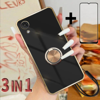 เคสโทรศัพท์ 3 In 1 สำหรับ Samsung A03 Core พร้อมวงแหวนโลหะ สายคล้องโทรศัพท์ และฟิล์มเซรามิก ม่วง