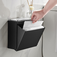 家用衛生紙盒 面紙盒 免打孔廁所紙巾盒黑色不鏽鋼衛生間拉絲方紙盒家用防水卷紙抽紙架『xy5657』